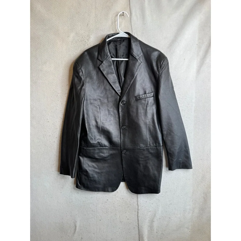 Alfani Positano Mens Black Genuine Leather 3 Button Blazer Jacket Size 40R